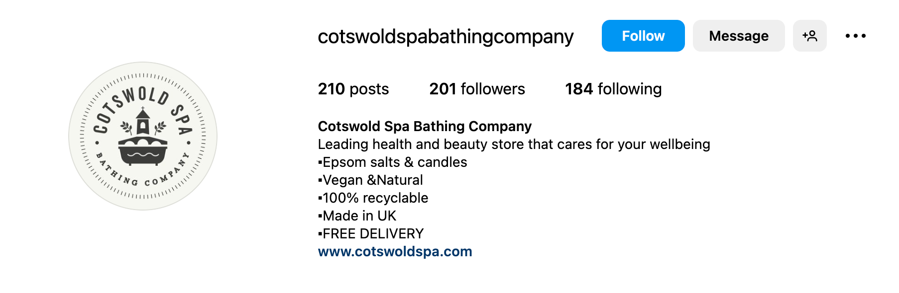 Instagram bio ideas - Cotswold Spa Bathing Company