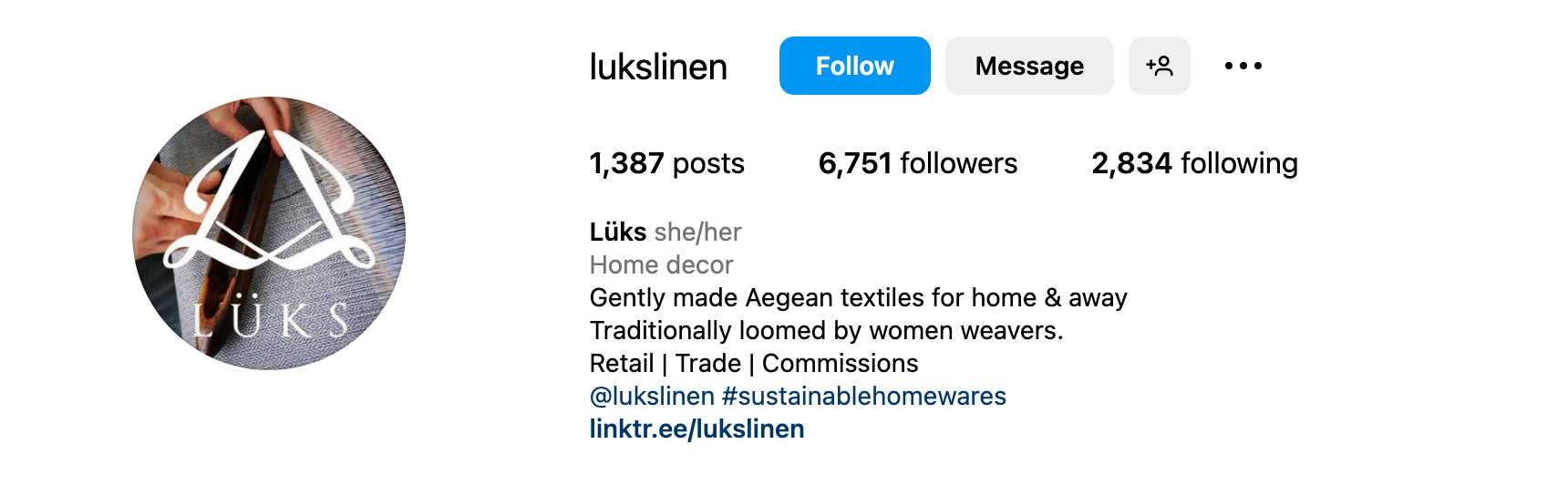 Instagram bio ideas - Luks Linen