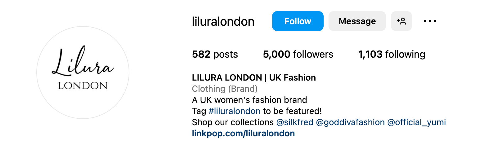 Instagram bio ideas - Lilura london