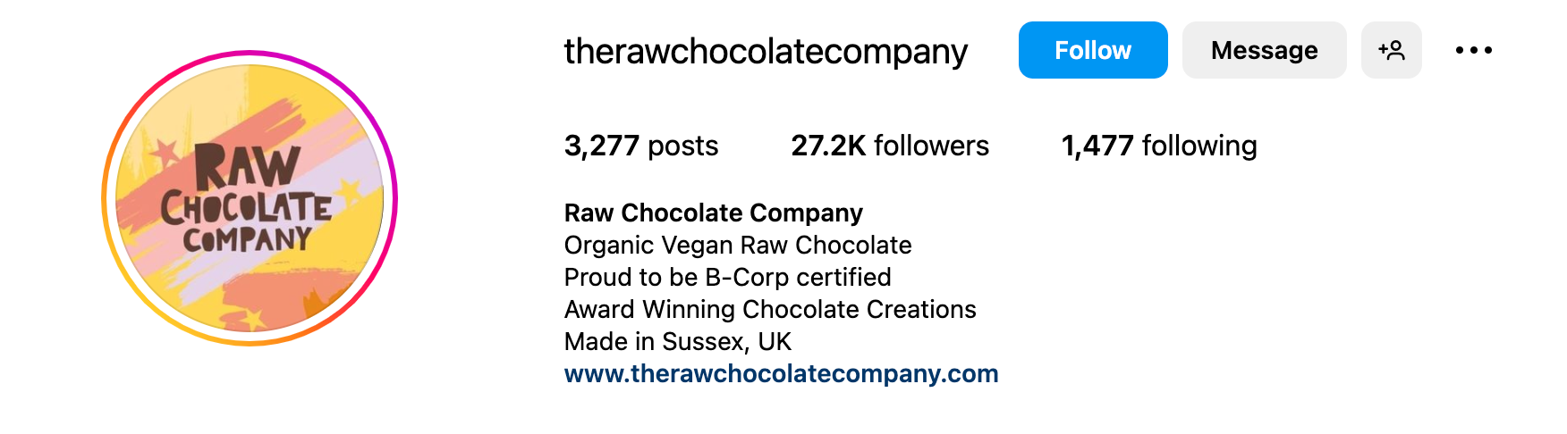 Instagram bio ideas - raw chocolate co