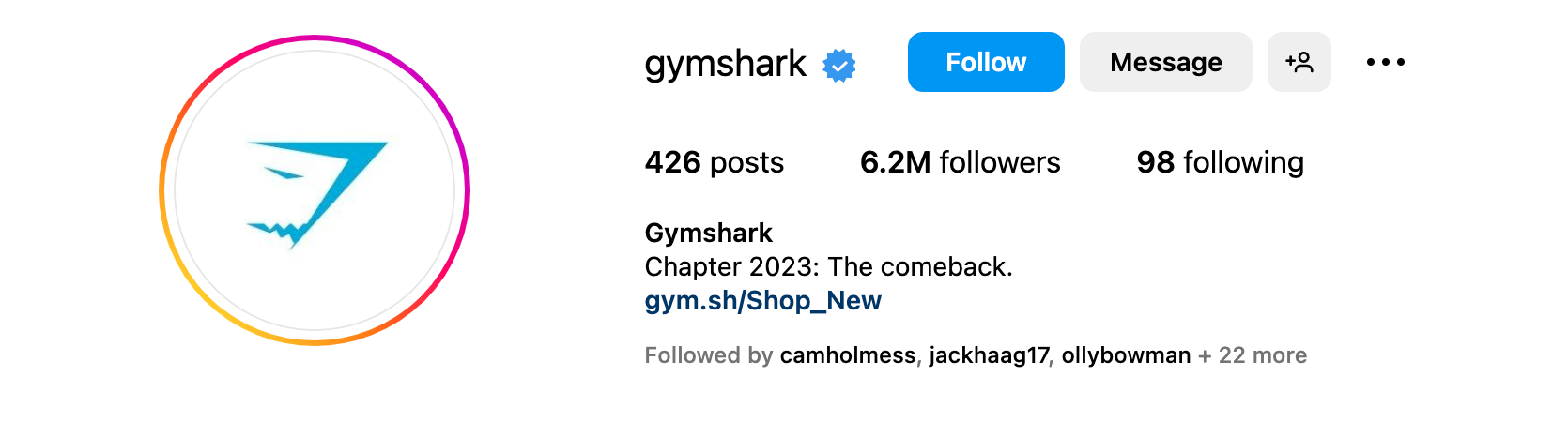 Instagram bio ideas - Gymshark